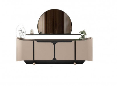 Sideboard Sideboard Dresser with Mirror Cupboard Wood Beige Modern Set